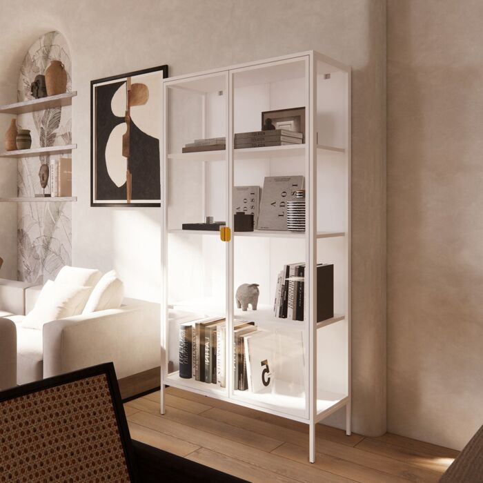 Stew Mirrow Showcase-80-White Steel/Clear Glass