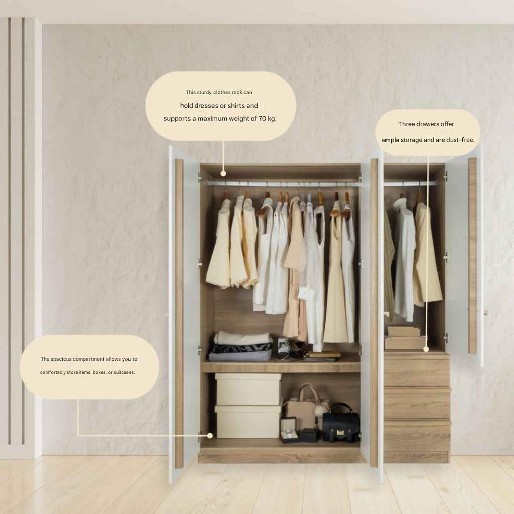 Hanz Wardrobe WO150-Solid Oak/White