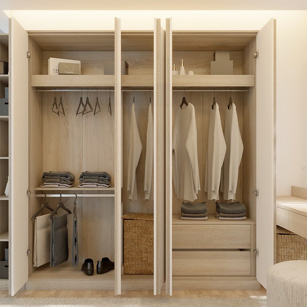 Caden-B Wardrobe 200cm - Solid Oak/white