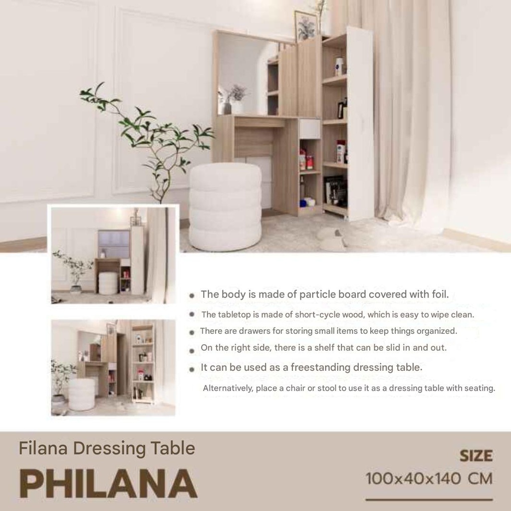 Philana Dressing Table DT100/Solid Oak/White