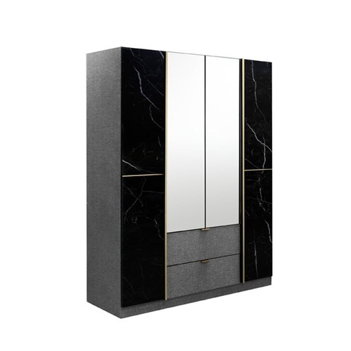 Marseille Wardrobe 160cm Wide - Grey Linen/BLMQ