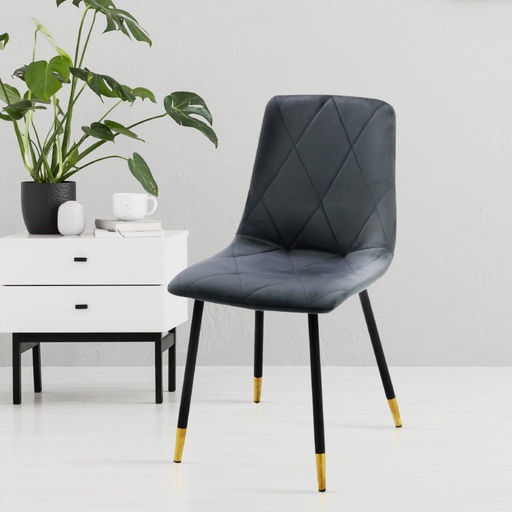 [19222698] Lenox Dining Chair/Black Steel/Grey Velvet