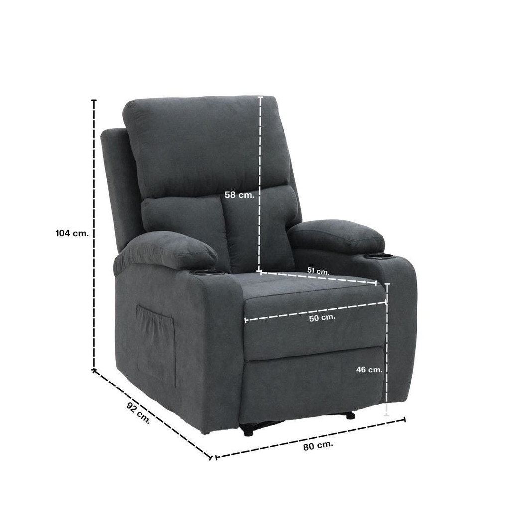 Darleen Sofa Recliner - Dark Grey Fabric/1RE
