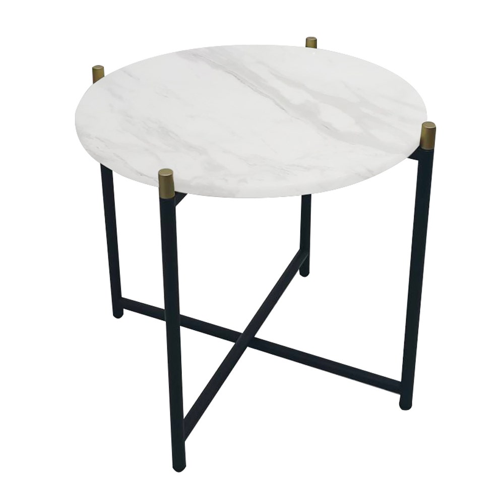 Banof End Table-D50-Black Steel/White Stone
