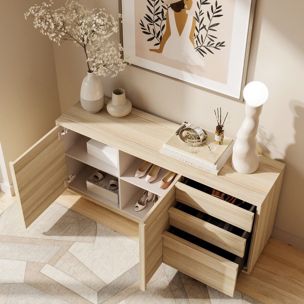 Aleece Low Cabinet C150-Canyon Oak/White