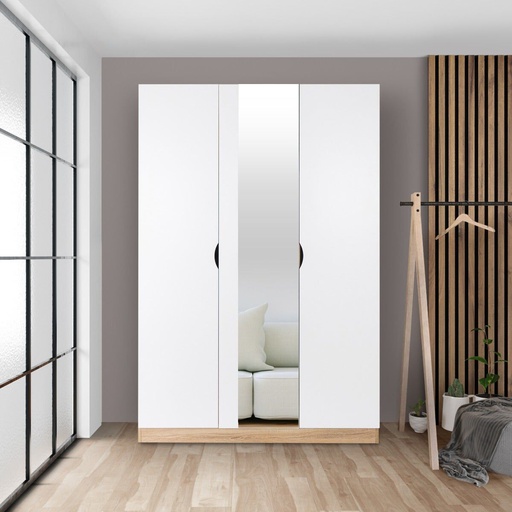 [19207912] Havin Wardrobe 120cm - Solid Oak/White